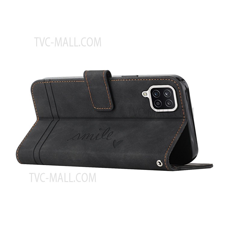 003 Series Anti-dust Phone Cover Heart Imprinted Pattern Scratch Resistant Leather Wallet Design Skin-touch Feeling Phone Stand Case for Samsung Galaxy A42 5G/M42 5G - Black-4