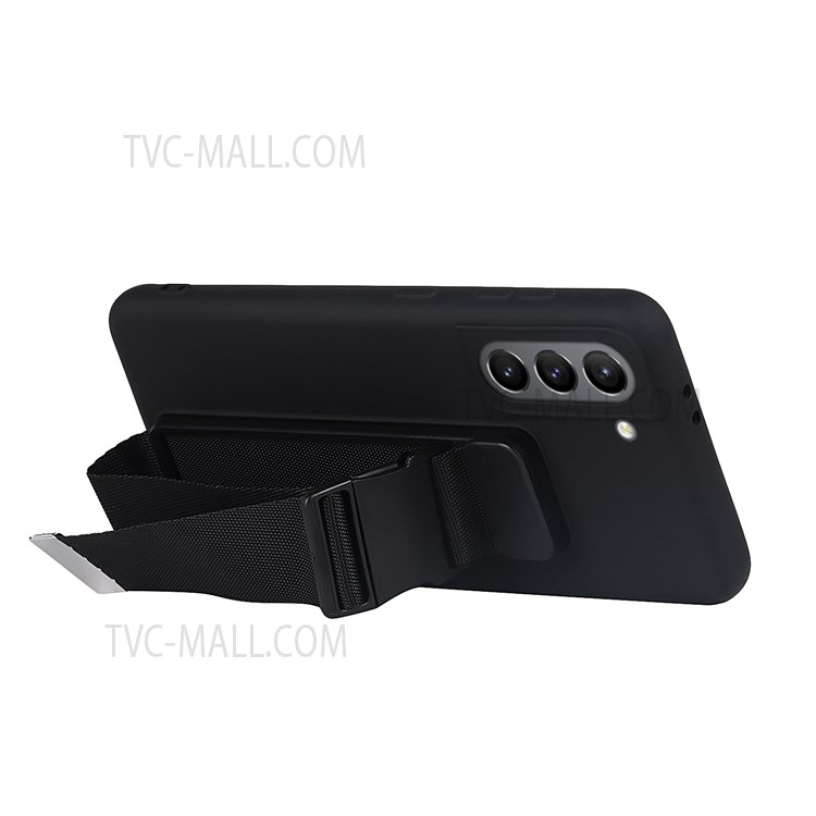 Solid Color Precise Cutout Adjustable Wristband Kickstand Design Soft TPU Protective Case with Long Strap for Samsung Galaxy S21 5G - Black-3
