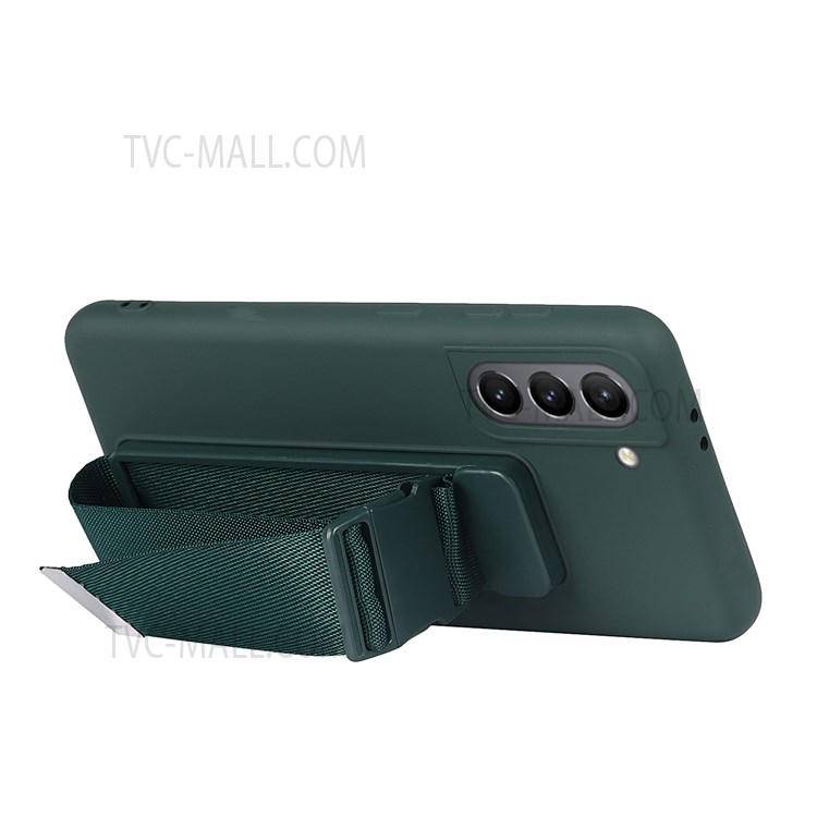 Precise Cutout Anti-scratch Wrist Strap Kickstand Design Soft TPU Case Shell for Samsung Galaxy S21 5G - Green-3