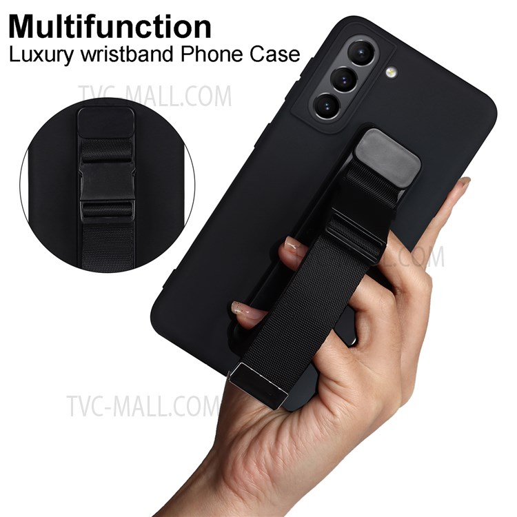 Precise Cutout Anti-scratch Wrist Strap Kickstand Design Soft TPU Case Shell for Samsung Galaxy S21 5G - Green-4