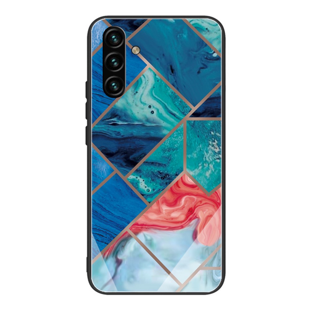Well-protected Durable Marble Pattern Tempered Glass + TPU Hybrid Phone Case Shell for Samsung Galaxy A13 5G - Style A-1