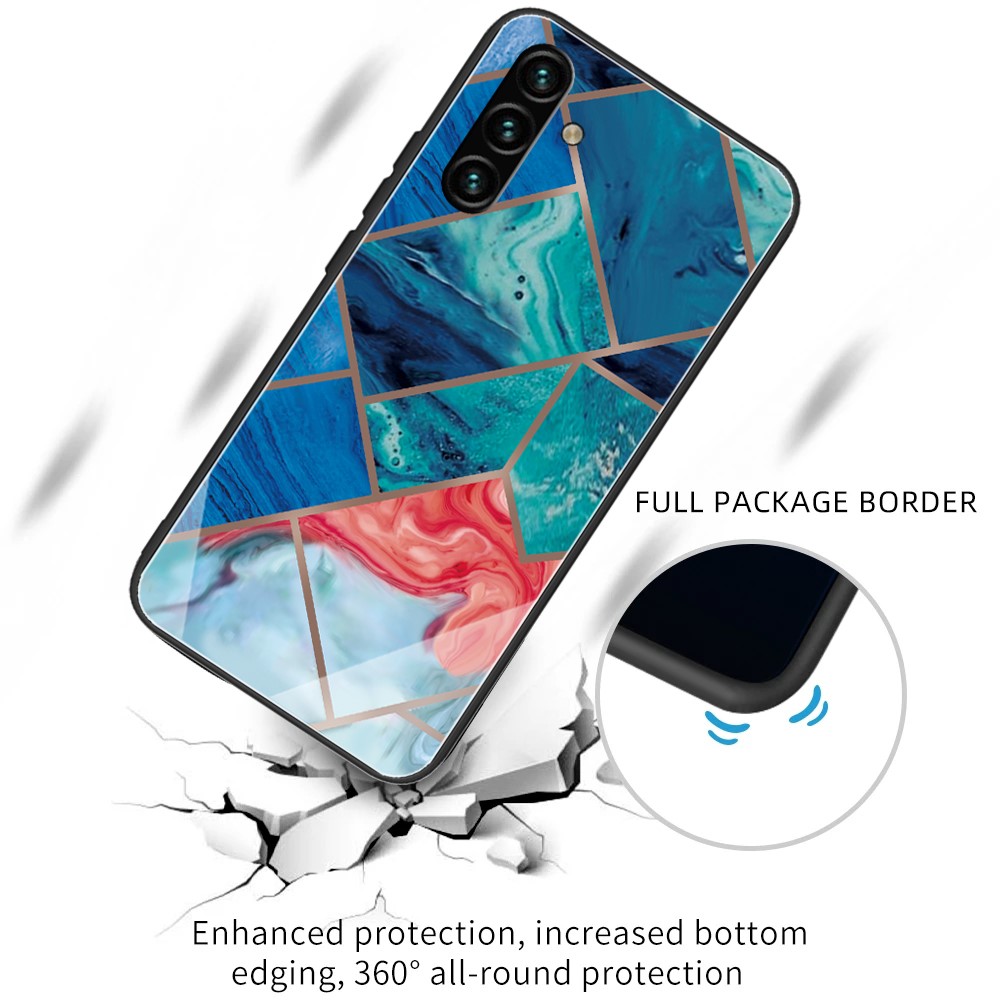 Well-protected Durable Marble Pattern Tempered Glass + TPU Hybrid Phone Case Shell for Samsung Galaxy A13 5G - Style A-2