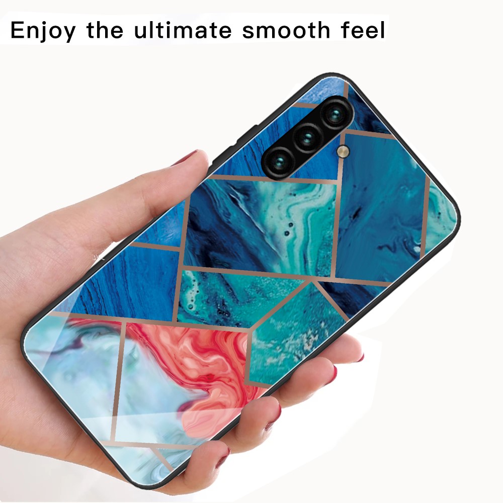 Well-protected Durable Marble Pattern Tempered Glass + TPU Hybrid Phone Case Shell for Samsung Galaxy A13 5G - Style A-3
