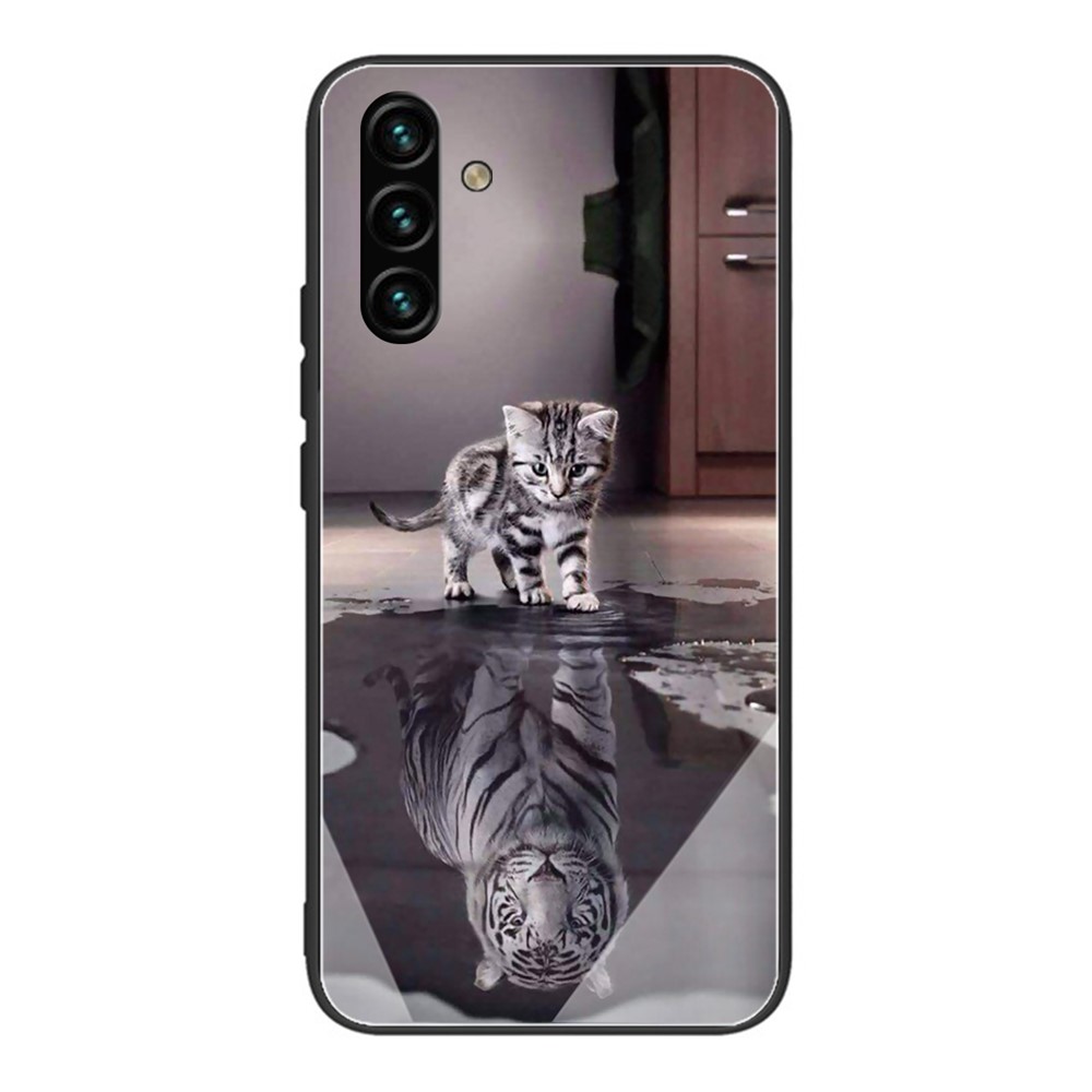 Shockproof Wear-Resistant Pattern Printing Tempered Glass + TPU Phone Protective Cover for Samsung Galaxy A13 5G - Cat and Tiger-1