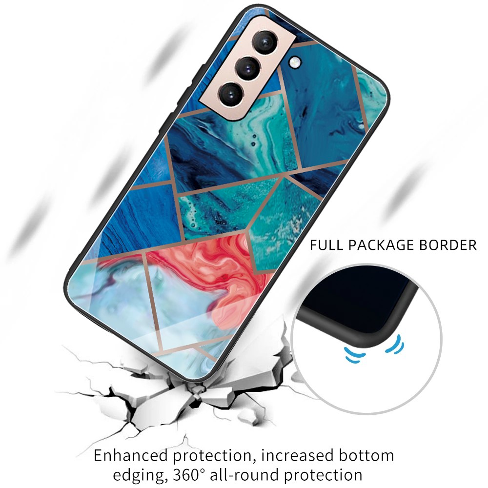 Marble Pattern Stylish Scratch-resistant Tempered Glass + TPU Hybrid Phone Cover Shell for Samsung Galaxy S22 Plus - Style A-2