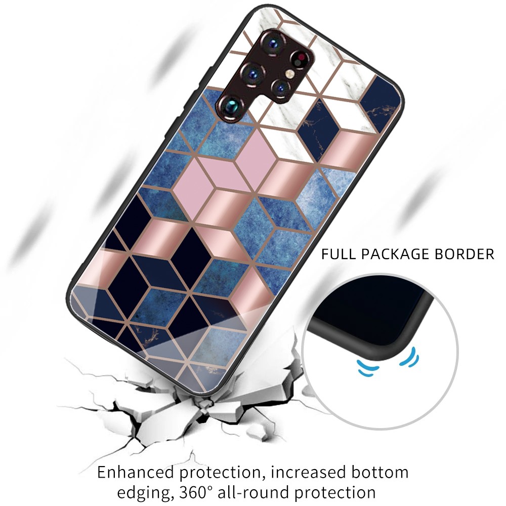Marble Pattern Smooth Touch Stylish Tempered Glass + TPU Phone Back Cover Case for Samsung Galaxy S22 Ultra - Style A-2