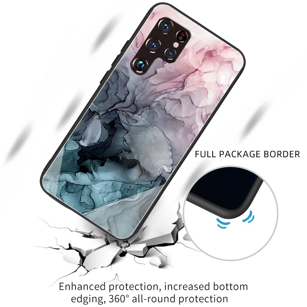 Marble Pattern Tempered Glass + TPU Durable Protective Phone Cover Shell for Samsung Galaxy S22 Ultra - Style A-2