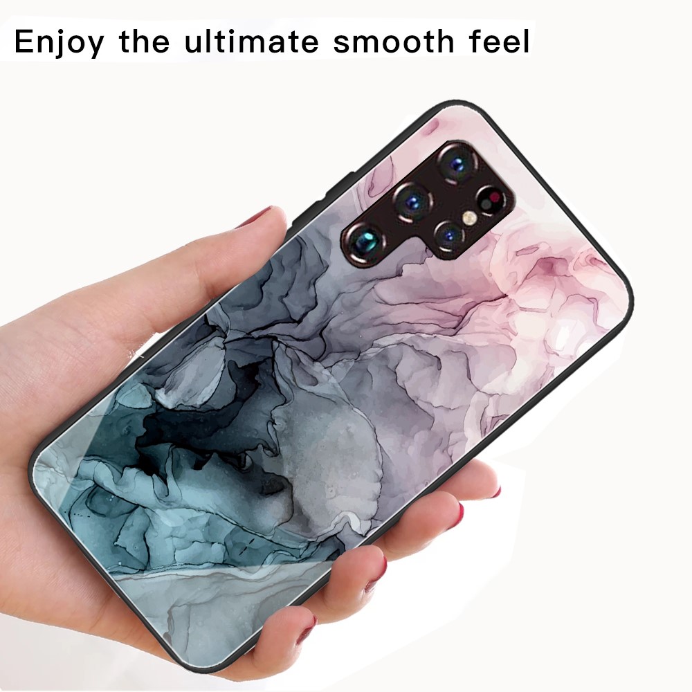Marble Pattern Tempered Glass + TPU Durable Protective Phone Cover Shell for Samsung Galaxy S22 Ultra - Style A-3
