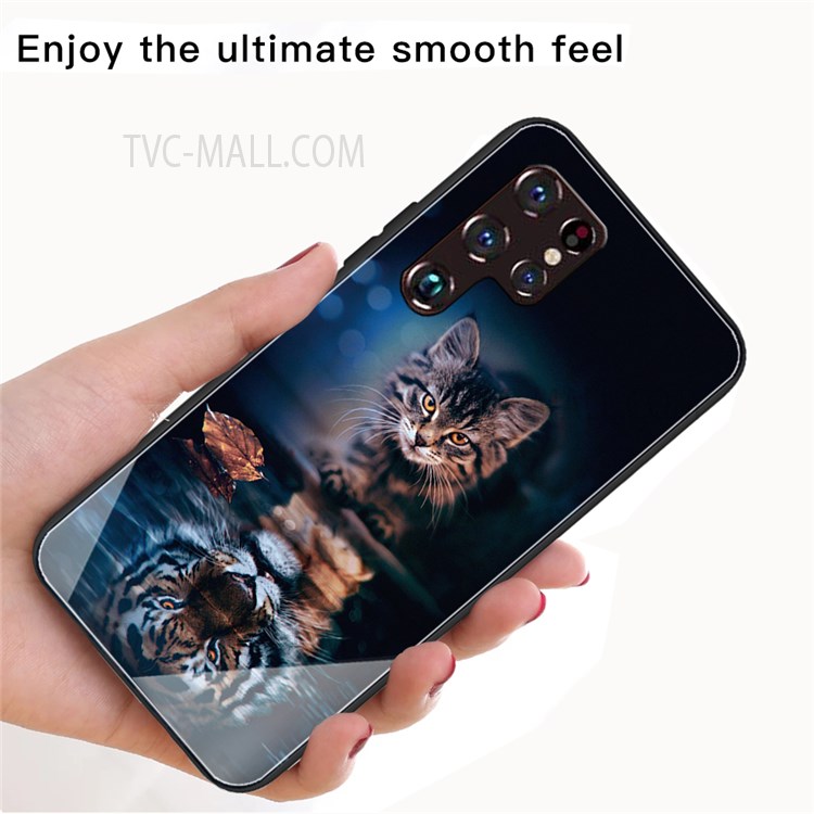 Pattern Printing Smooth Feel Anti-scratch Tempered Glass + TPU Phone Shell Cover for Samsung Galaxy S22 Ultra - Cat-3