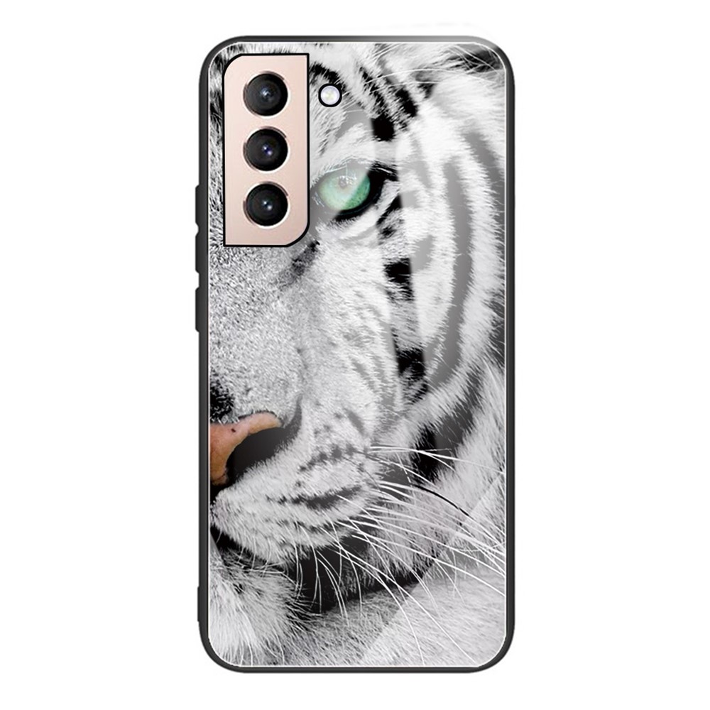 Stylish Pattern Printing Tempered Glass + TPU Anti-scratch Anti-fall Phone Cover for Samsung Galaxy S22 Plus - Tiger-1
