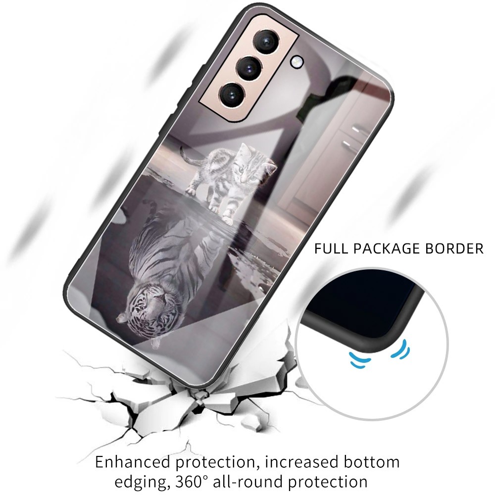 Wear-Resistant Shockproof Pattern Printing Tempered Glass + TPU Phone Protective Cover for Samsung Galaxy S22 - Cat and Tiger-2