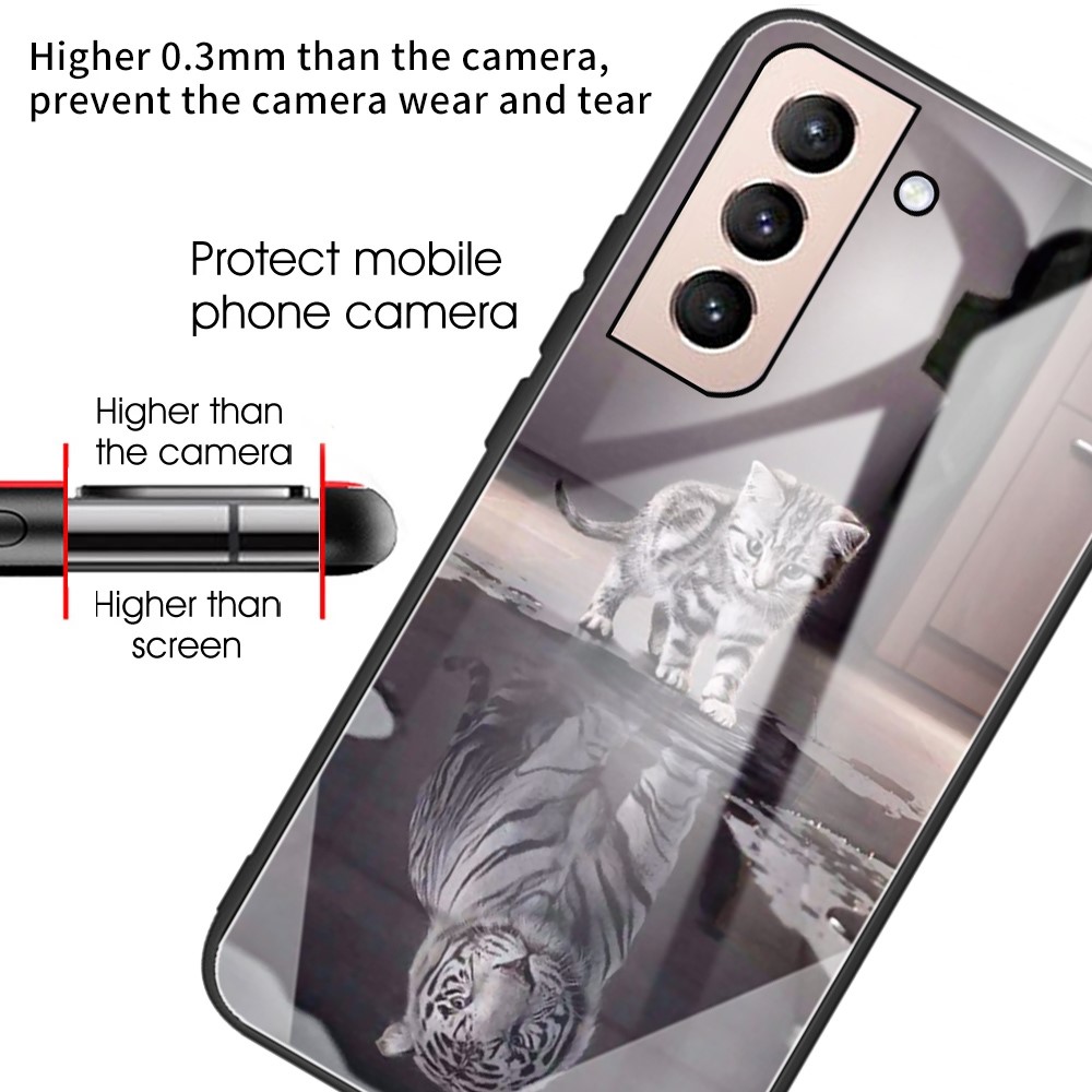 Wear-Resistant Shockproof Pattern Printing Tempered Glass + TPU Phone Protective Cover for Samsung Galaxy S22 - Cat and Tiger-3