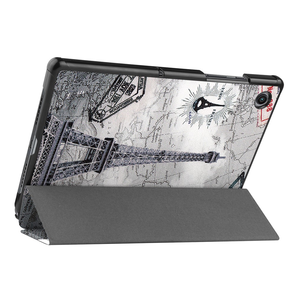 Trifold Stand Pattern Printing Hard PC Soft PU Leather Tablet Cover with Auto Sleep/Wake for Samsung Galaxy Tab A8 10.5 (2021) SM-X205 / SM-X200 - Eiffel Tower and Map-5