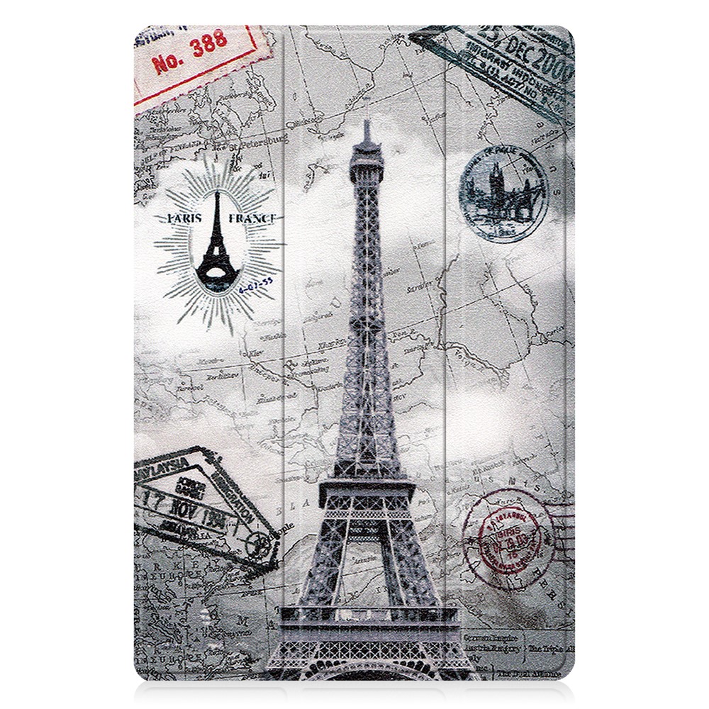 Trifold Stand Pattern Printing Hard PC Soft PU Leather Tablet Cover with Auto Sleep/Wake for Samsung Galaxy Tab A8 10.5 (2021) SM-X205 / SM-X200 - Eiffel Tower and Map-8