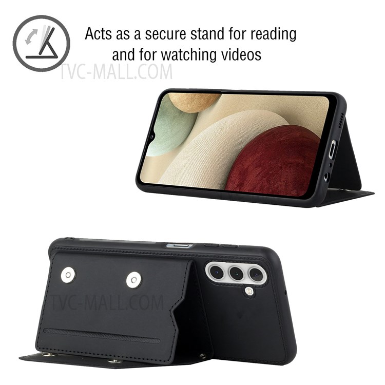 Well-protected Stylish Kickstand Card Slots PU Leather + TPU Phone Cover Shell with Wrist Strap for Samsung Galaxy A13 5G - Black-2