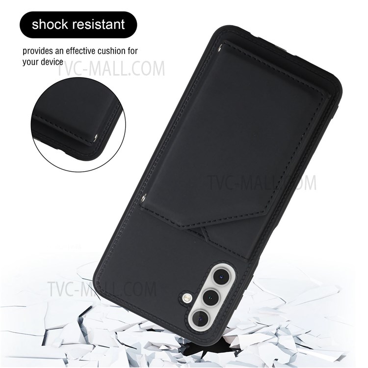 Well-protected Stylish Kickstand Card Slots PU Leather + TPU Phone Cover Shell with Wrist Strap for Samsung Galaxy A13 5G - Black-3