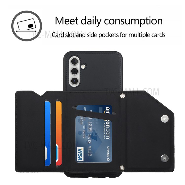 Well-protected Stylish Kickstand Card Slots PU Leather + TPU Phone Cover Shell with Wrist Strap for Samsung Galaxy A13 5G - Black-4