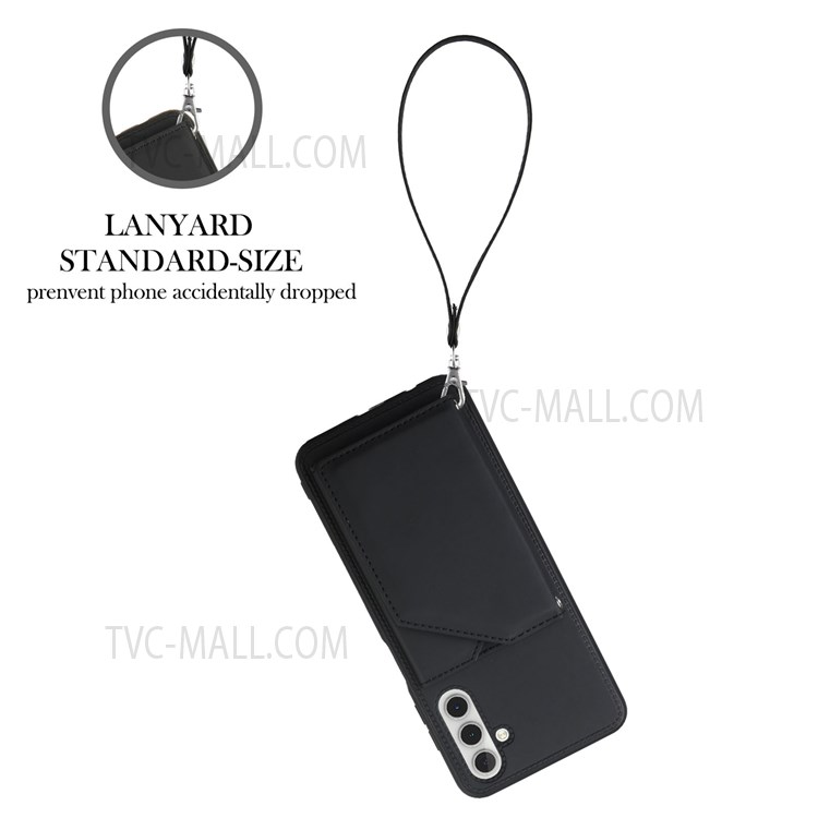Well-protected Stylish Kickstand Card Slots PU Leather + TPU Phone Cover Shell with Wrist Strap for Samsung Galaxy A13 5G - Black-5