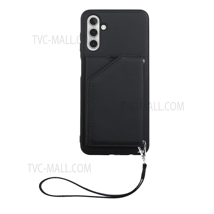 Well-protected Stylish Kickstand Card Slots PU Leather + TPU Phone Cover Shell with Wrist Strap for Samsung Galaxy A13 5G - Black-6
