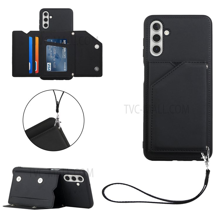 Well-protected Stylish Kickstand Card Slots PU Leather + TPU Phone Cover Shell with Wrist Strap for Samsung Galaxy A13 5G - Black-7
