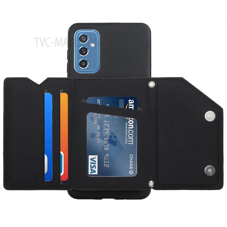 Scratch-resistant Solid Color Card Slots Kickstand PU Leather + TPU Phone Case with Handy Strap for Samsung Galaxy M52 5G - Black-1