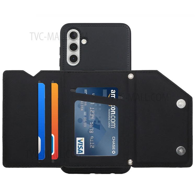 Skin-touch Feel Card Holder Kickstand Well-protected Magnetic Buttons Design PU Leather Coated Cover Shell for Samsung Galaxy A13 5G - Black-1