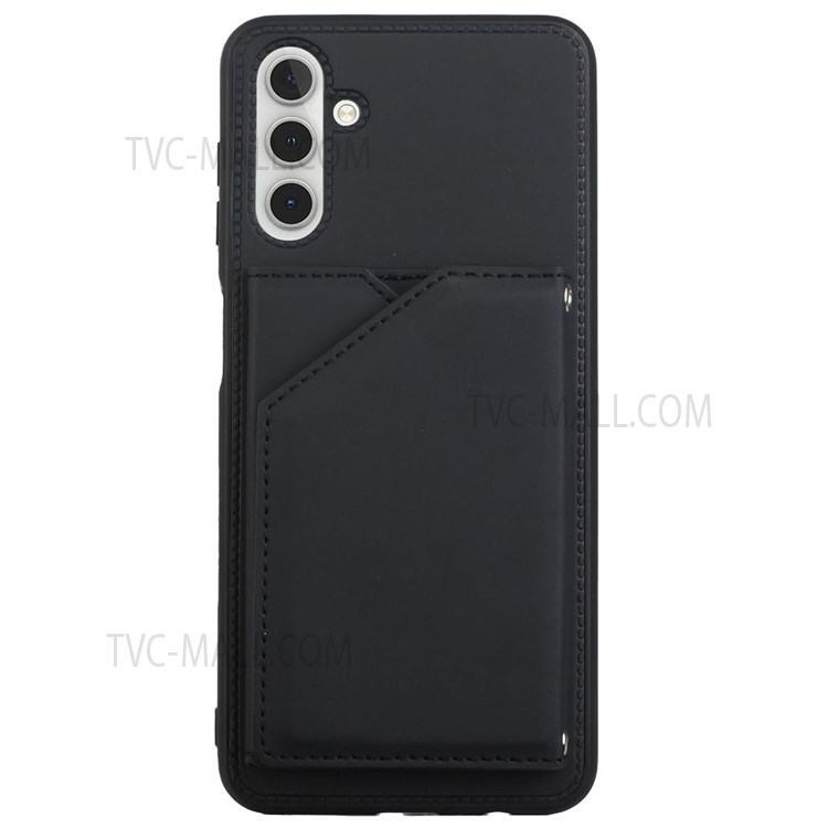 Skin-touch Feel Card Holder Kickstand Well-protected Magnetic Buttons Design PU Leather Coated Cover Shell for Samsung Galaxy A13 5G - Black-7