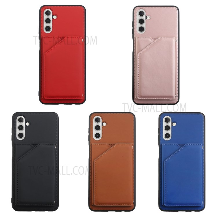 Skin-touch Feel Card Holder Kickstand Well-protected Magnetic Buttons Design PU Leather Coated Cover Shell for Samsung Galaxy A13 5G - Black-9