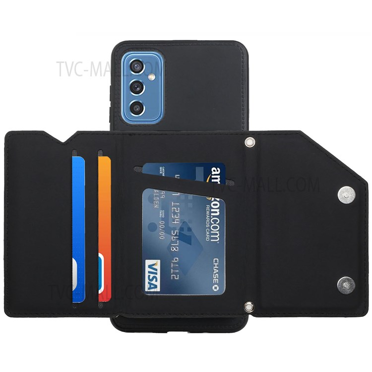Skin-touch Feel Kickstand Card Holder Scratch-resistant Solid Color PU Leather Coated Protective Case Cover for Samsung Galaxy M52 5G - Black-1