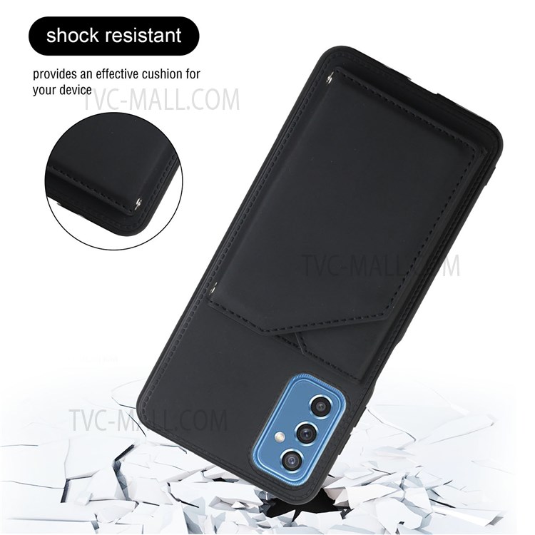 Skin-touch Feel Kickstand Card Holder Scratch-resistant Solid Color PU Leather Coated Protective Case Cover for Samsung Galaxy M52 5G - Black-3