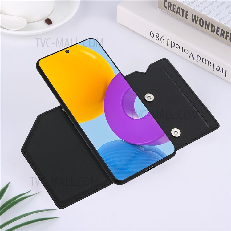 Skin-touch Feel Kickstand Card Holder Scratch-resistant Solid Color PU Leather Coated Protective Case Cover for Samsung Galaxy M52 5G - Black-5