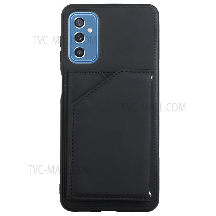 Skin-touch Feel Kickstand Card Holder Scratch-resistant Solid Color PU Leather Coated Protective Case Cover for Samsung Galaxy M52 5G - Black-7