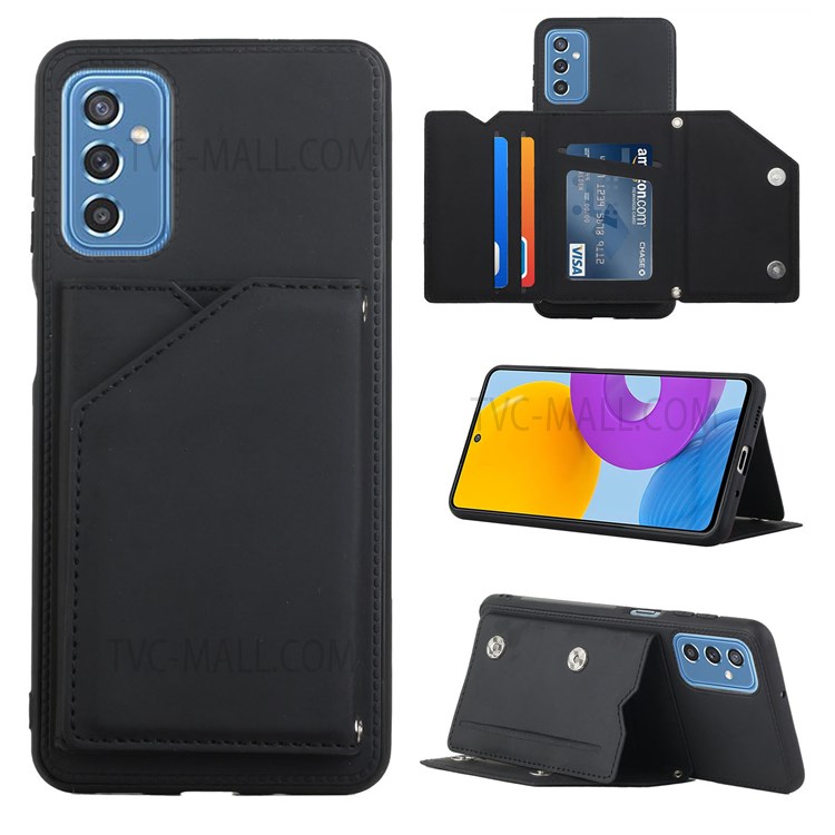 Skin-touch Feel Kickstand Card Holder Scratch-resistant Solid Color PU Leather Coated Protective Case Cover for Samsung Galaxy M52 5G - Black-8