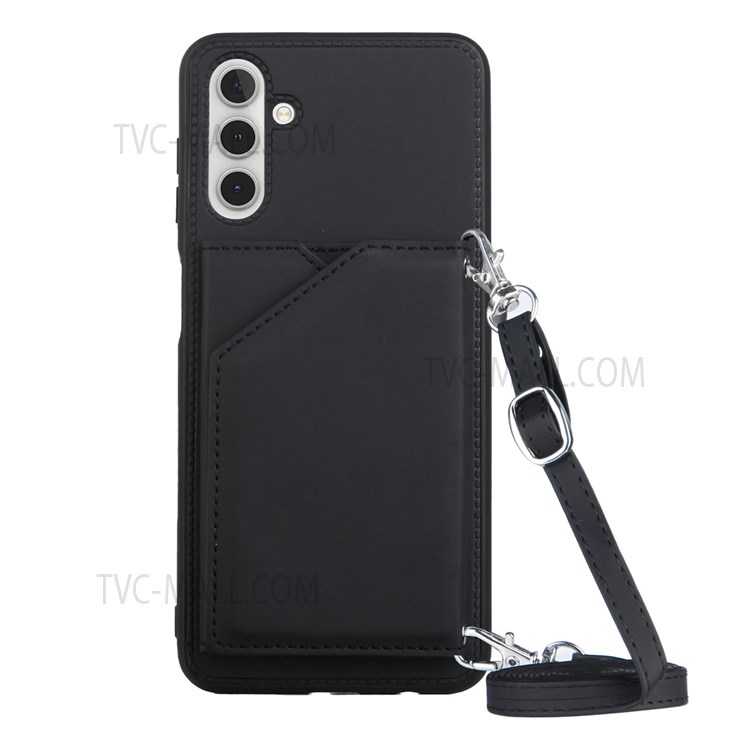 Kickstand Multiple Card Slots Well-protected Stylish PU Leather + TPU Phone Cover Case with Shoulder Strap for Samsung Galaxy A13 5G - Black-1