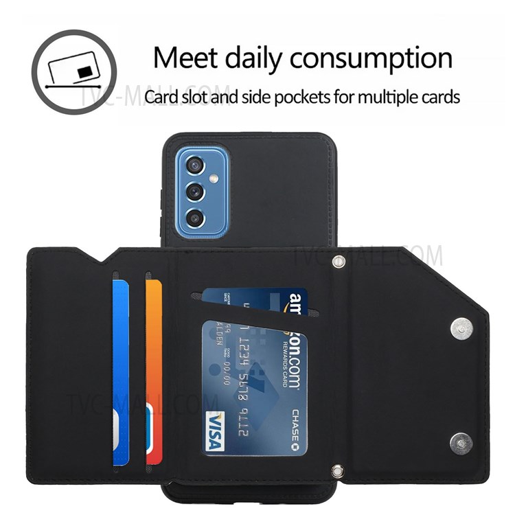 Multiple Card Slots Kickstand Shockproof Anti-fall PU Leather + TPU Phone Cover with Shoulder Strap for Samsung Galaxy M52 5G - Black-2