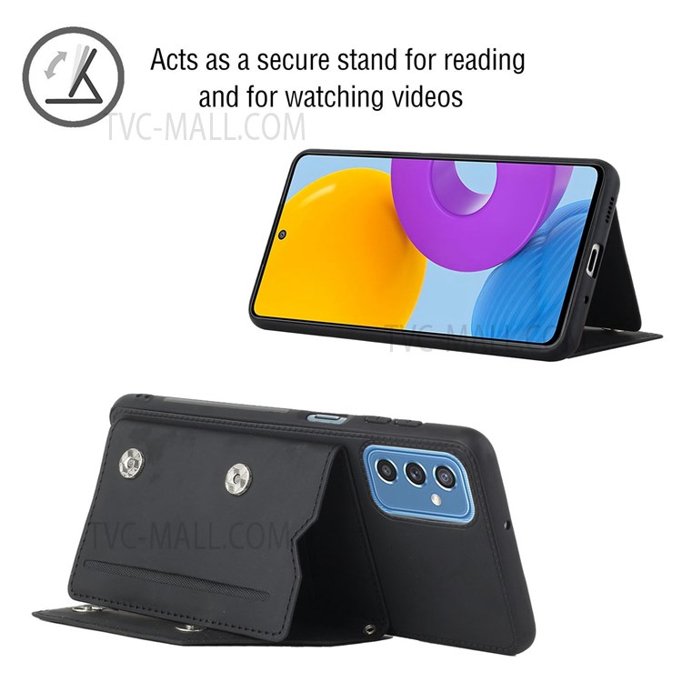 Multiple Card Slots Kickstand Shockproof Anti-fall PU Leather + TPU Phone Cover with Shoulder Strap for Samsung Galaxy M52 5G - Black-3