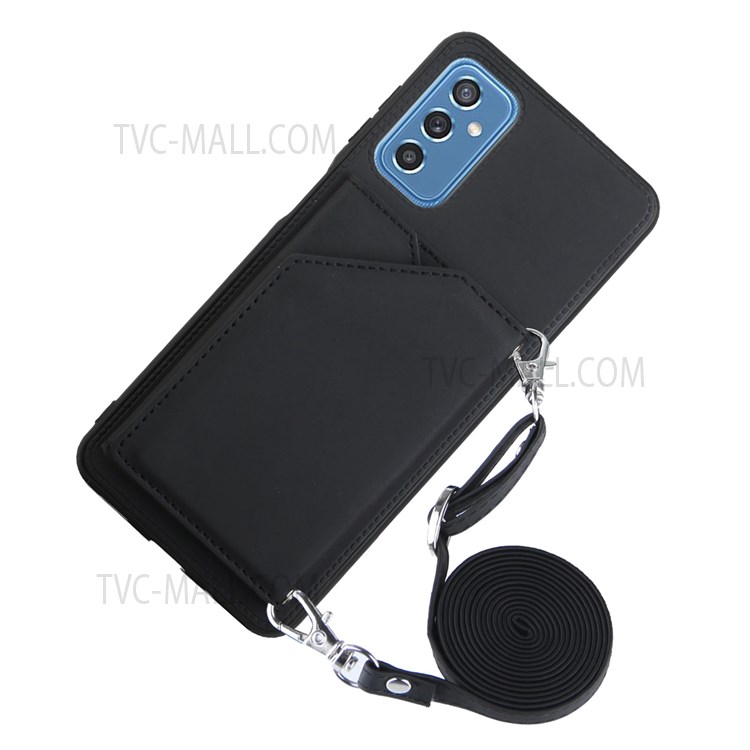 Multiple Card Slots Kickstand Shockproof Anti-fall PU Leather + TPU Phone Cover with Shoulder Strap for Samsung Galaxy M52 5G - Black-4