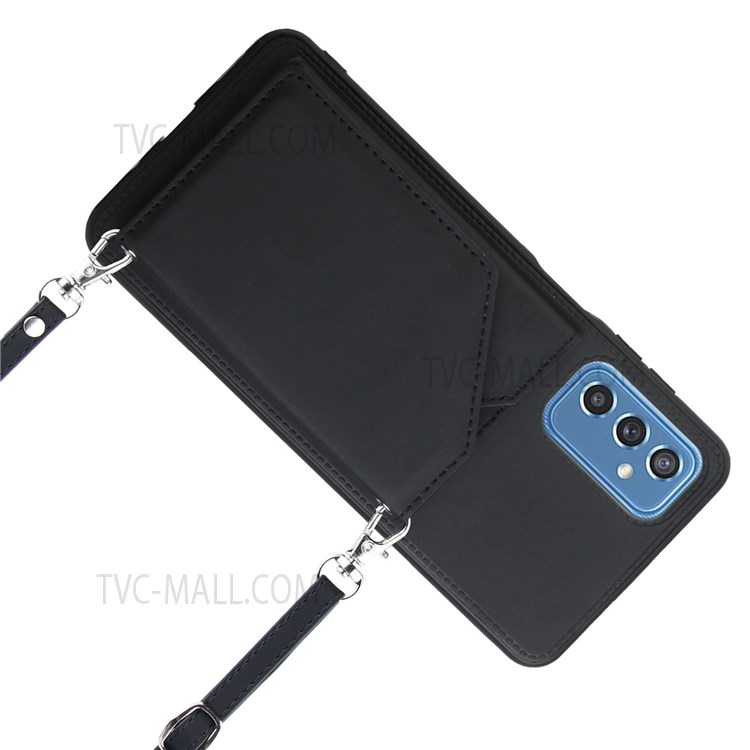 Multiple Card Slots Kickstand Shockproof Anti-fall PU Leather + TPU Phone Cover with Shoulder Strap for Samsung Galaxy M52 5G - Black-6