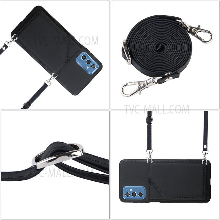 Multiple Card Slots Kickstand Shockproof Anti-fall PU Leather + TPU Phone Cover with Shoulder Strap for Samsung Galaxy M52 5G - Black-7