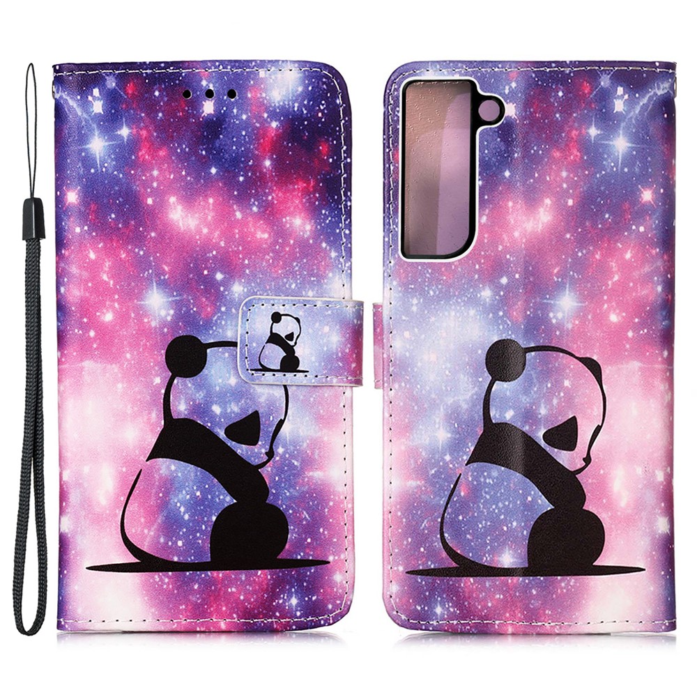 Stand Feature Pattern Printing PU Leather Wallet Magnetic Flip Protective Cover with Wrist Strap for Samsung Galaxy S22 Plus - Baby Panda-1