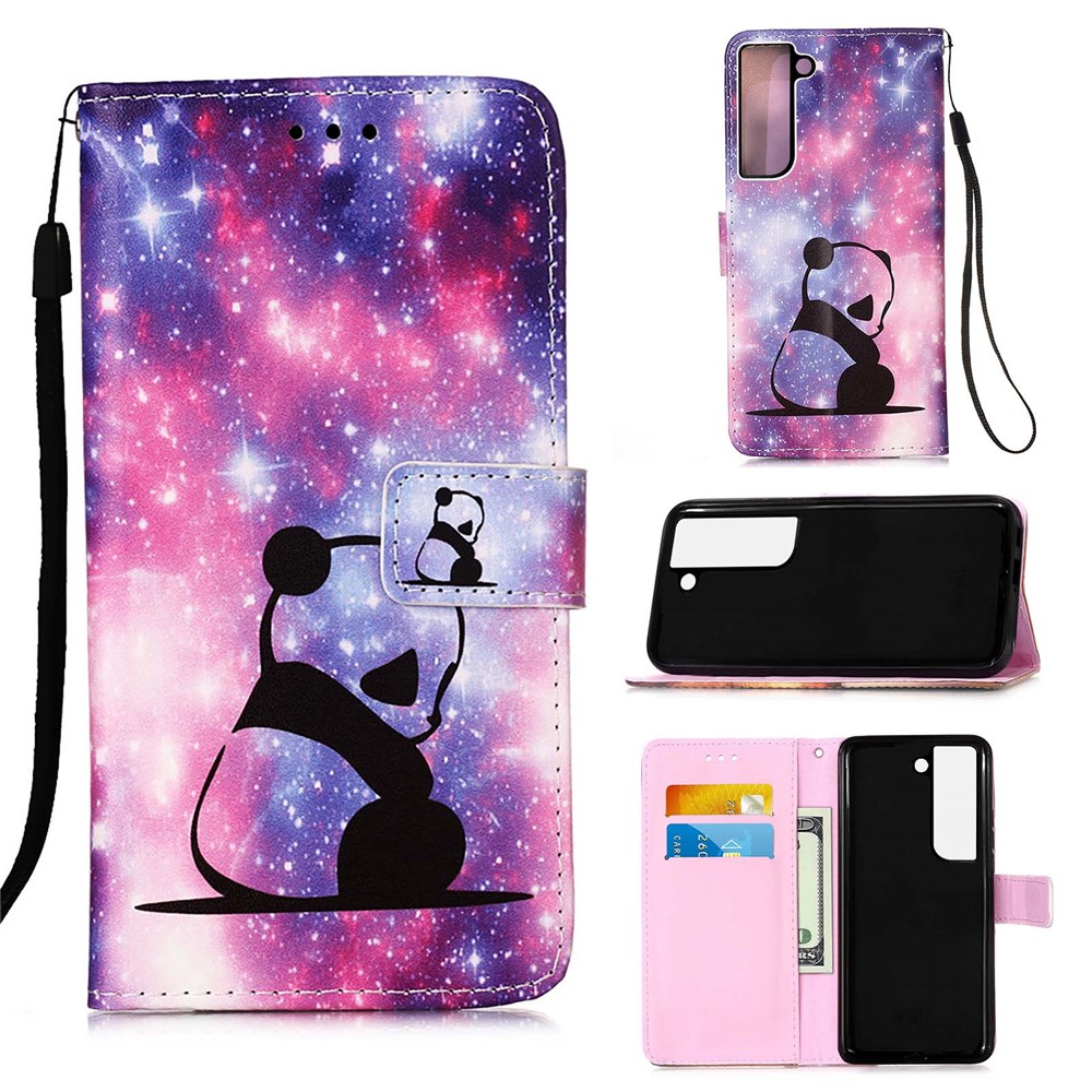 Stand Feature Pattern Printing PU Leather Wallet Magnetic Flip Protective Cover with Wrist Strap for Samsung Galaxy S22 Plus - Baby Panda-7