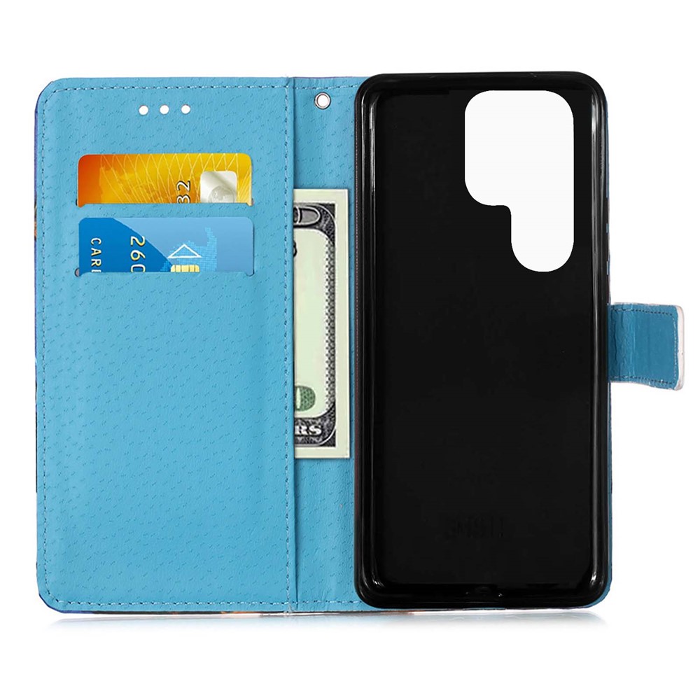 Shock Absorption Full Protection Pattern Printing Leather Case with Wallet Stand for Samsung Galaxy S22 Ultra - Eiffel Tower and Butterfly-4