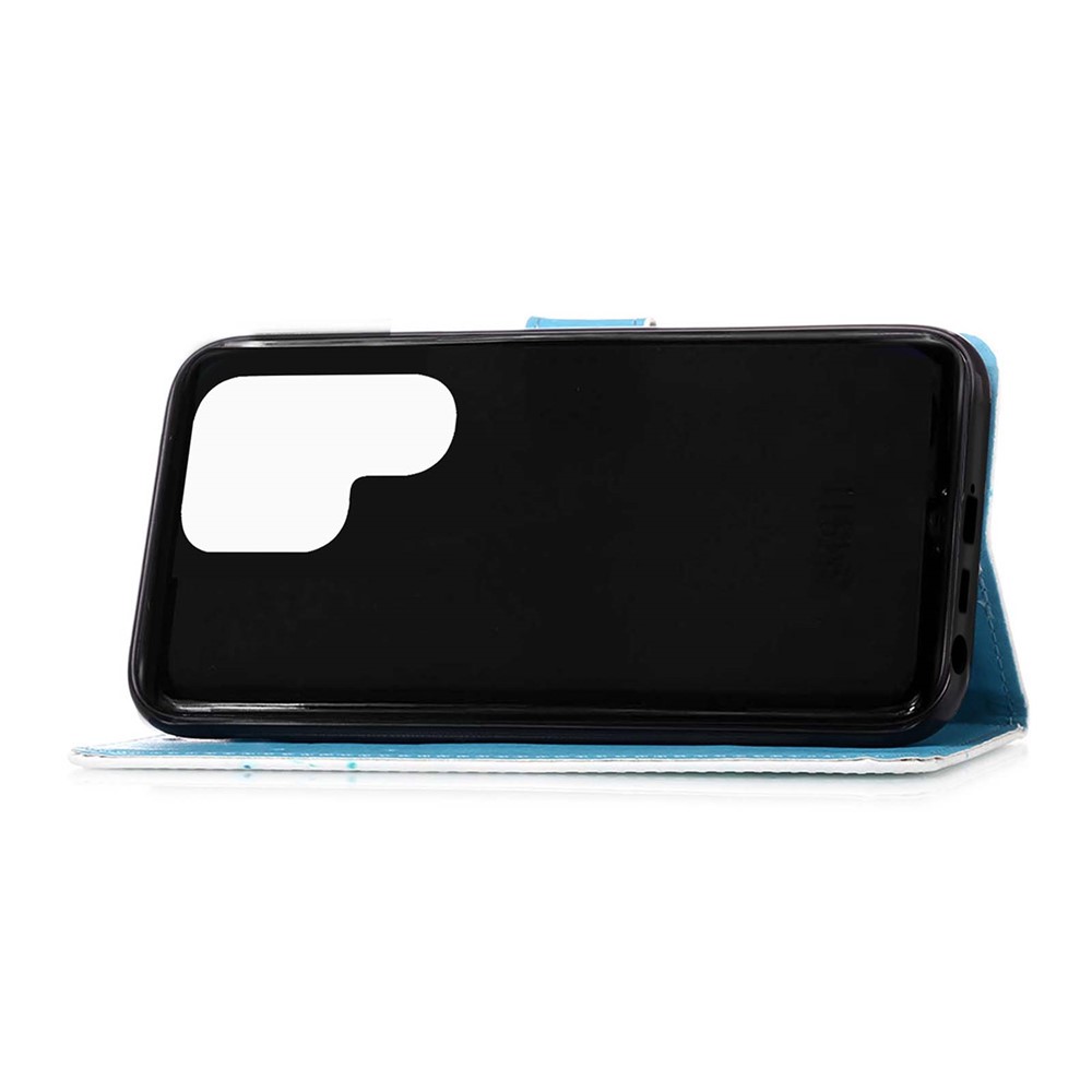 Shock Absorption Full Protection Pattern Printing Leather Case with Wallet Stand for Samsung Galaxy S22 Ultra - Eiffel Tower and Butterfly-5