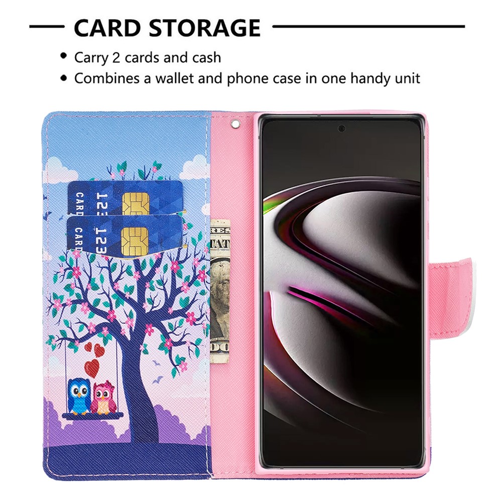 Pattern Printing Magnetic Clasp Leather Cover Stand Wallet Protective Phone Case for Samsung Galaxy S22 Ultra - Two Owls-5