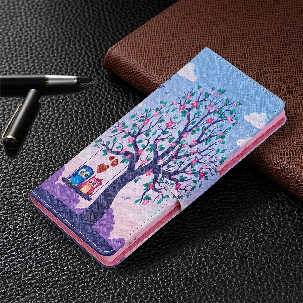 Pattern Printing Magnetic Clasp Leather Cover Stand Wallet Protective Phone Case for Samsung Galaxy S22 Ultra - Two Owls-6