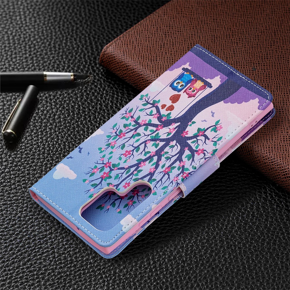 Pattern Printing Magnetic Clasp Leather Cover Stand Wallet Protective Phone Case for Samsung Galaxy S22 Ultra - Two Owls-7
