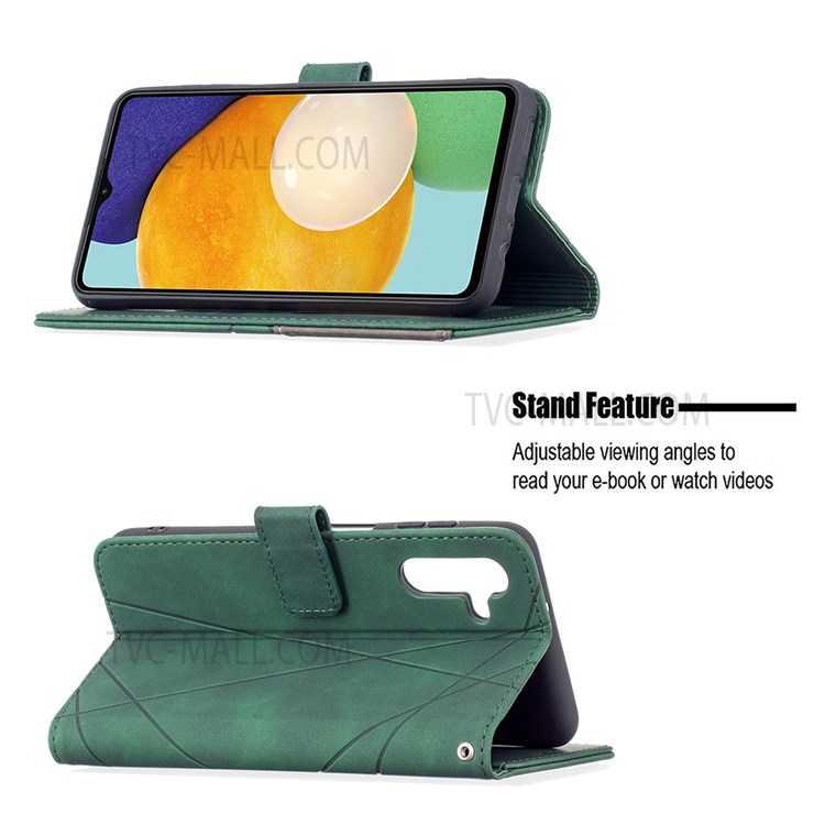 BINFEN COLOR BF05 Shockproof PU Leather and TPU Phone Case Stand Wallet Design Phone Cover with Geometric Imprint for Samsung Galaxy A13 5G - Green-2