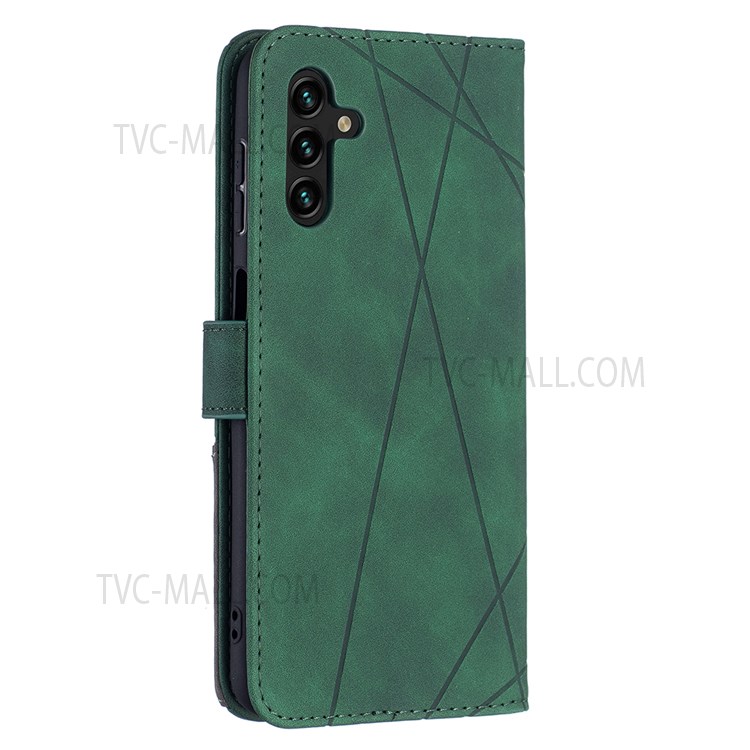 BINFEN COLOR BF05 Shockproof PU Leather and TPU Phone Case Stand Wallet Design Phone Cover with Geometric Imprint for Samsung Galaxy A13 5G - Green-5