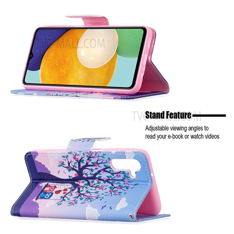 Pattern Printing Folio Flip Shock Absorption Leather Stand Wallet Phone Case for Samsung Galaxy A13 5G - Two Owls-2