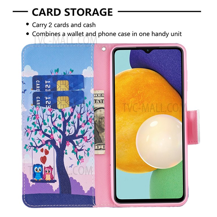 Pattern Printing Folio Flip Shock Absorption Leather Stand Wallet Phone Case for Samsung Galaxy A13 5G - Two Owls-3